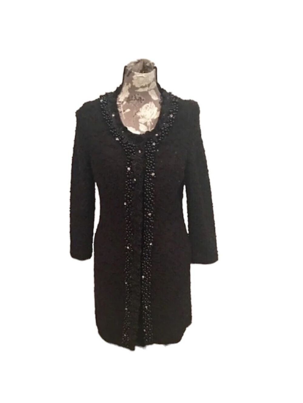 Black Boutique Long Beaded Dress Coat size 8 New with tags